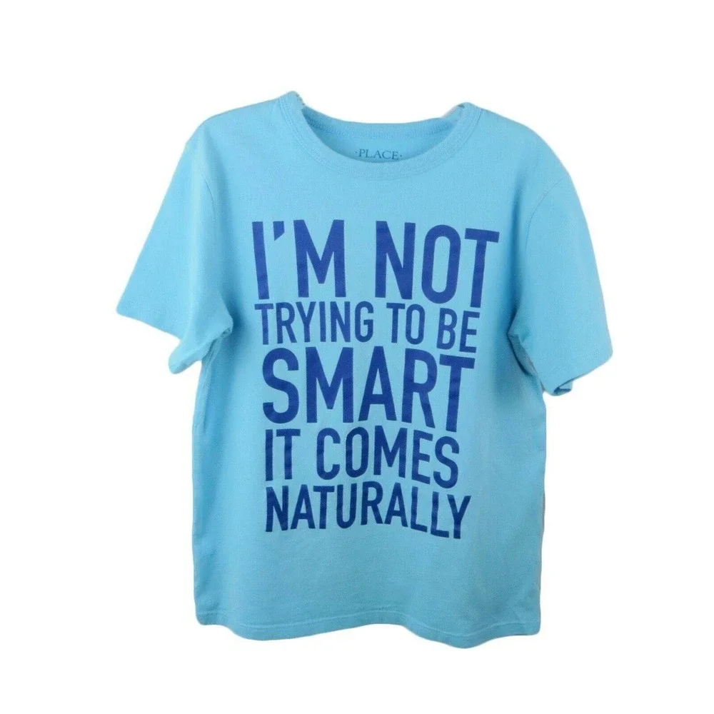 Big Boys Tee The Childrens Place Boys Blue Smart It Comes Naturally T-Shirt Sz M